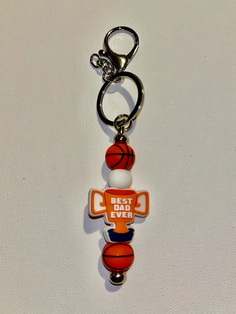‘Best Dad Ever’ Gold Cup & Basketballs Keychain w/White Accents